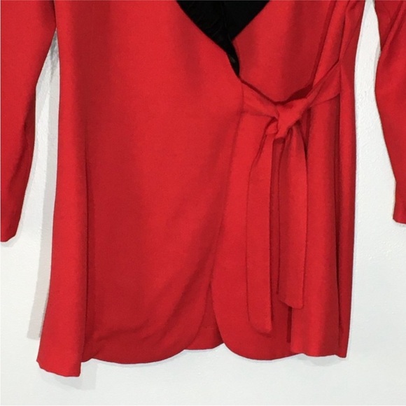 Vintage 80s 90s Red Wrap Top with Velvet Lapel, Christmas - Picture 10 of 10